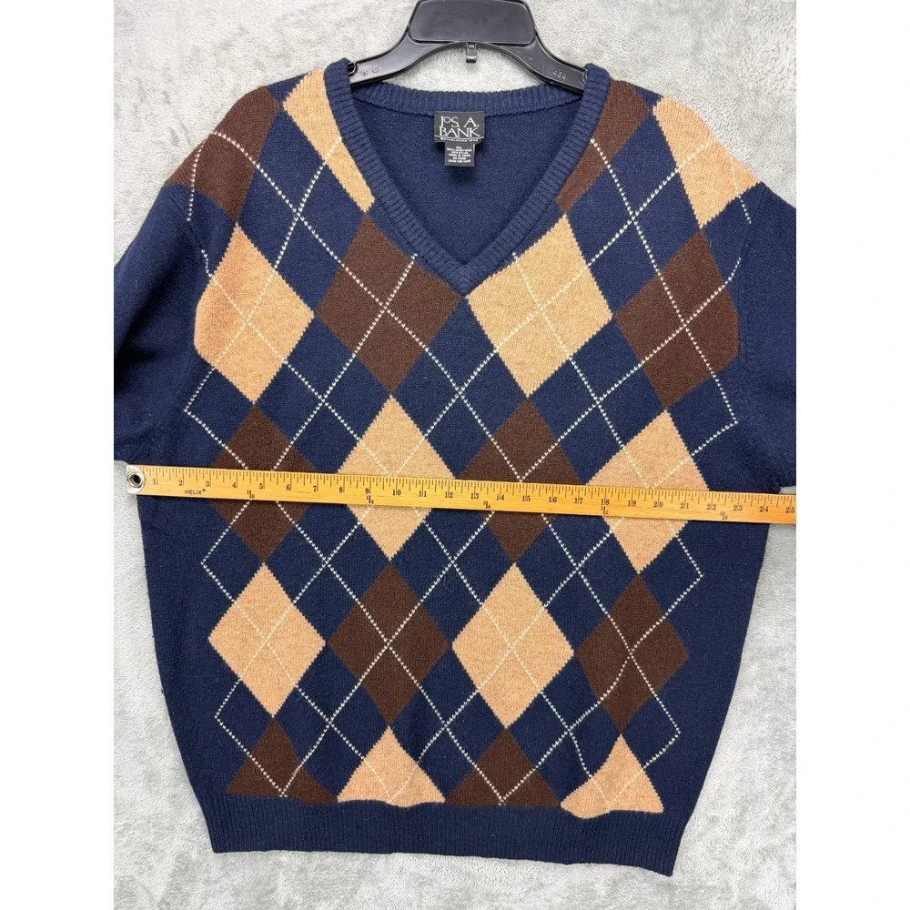 Jos. A. Bank Men's‎ Pullover Sweater XL Navy Argyle V Neck Lambswool Blend